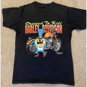 VINTAGE 90s | Dressed To Kill Harley Davidson TAZ  Shirt sz M
